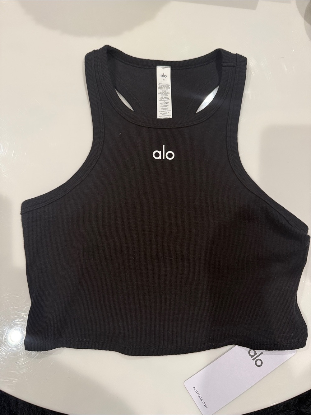 ALO Yoga Black Ribbed Crop Tank Top